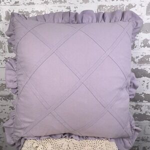 Newport Down Filled Throw Pillow Lavender Lattice Ruffle 20" Square Pastel Linen
